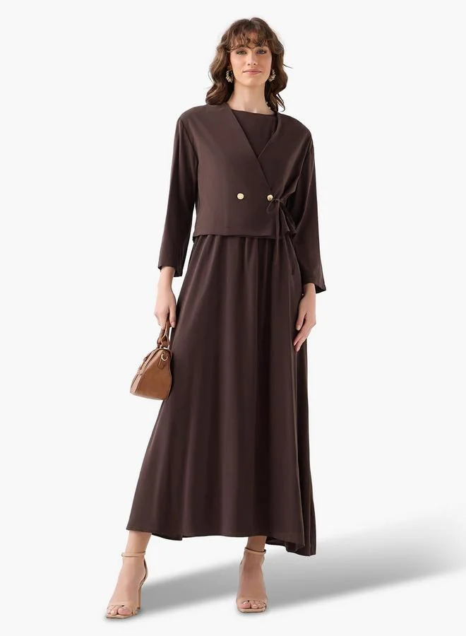 ايكونيك Iconic Layered Maxi Wrap Dress with Button Detail